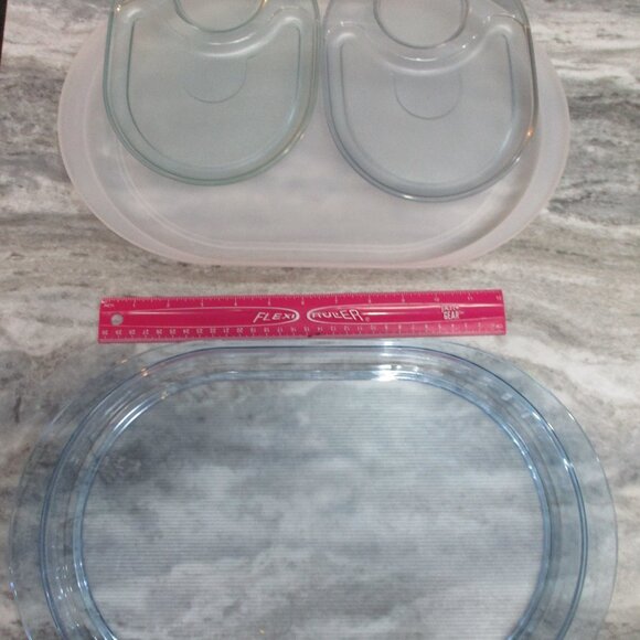 Vintage Tupperware Preludio New Acrylic Oval Divided Server with 2 Snack Trays - Picture 5 of 7